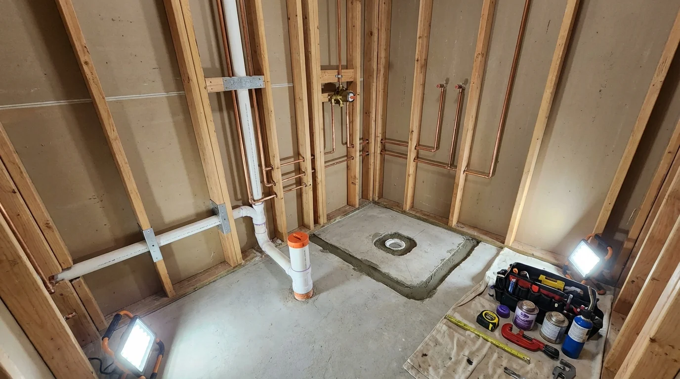 Bathroom rough-in plumbing during remodel by Johns Plumbing LLC in Yakima